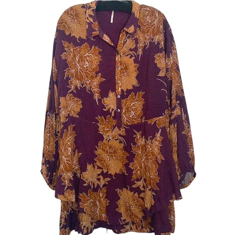 Free People Shake It Printed Mini Dress Tunic Berry Combo Boho Womens Medium M - Picture 4 of 12
